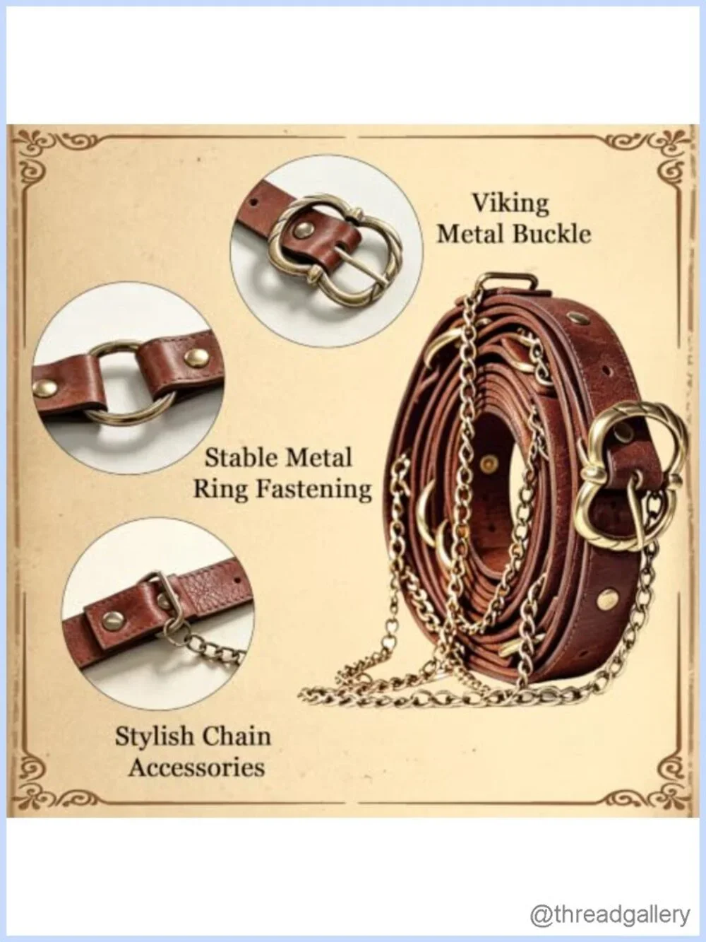Faux Leather Metal Chain Belt Medieval Pirate Waist Renaissance Cosplay